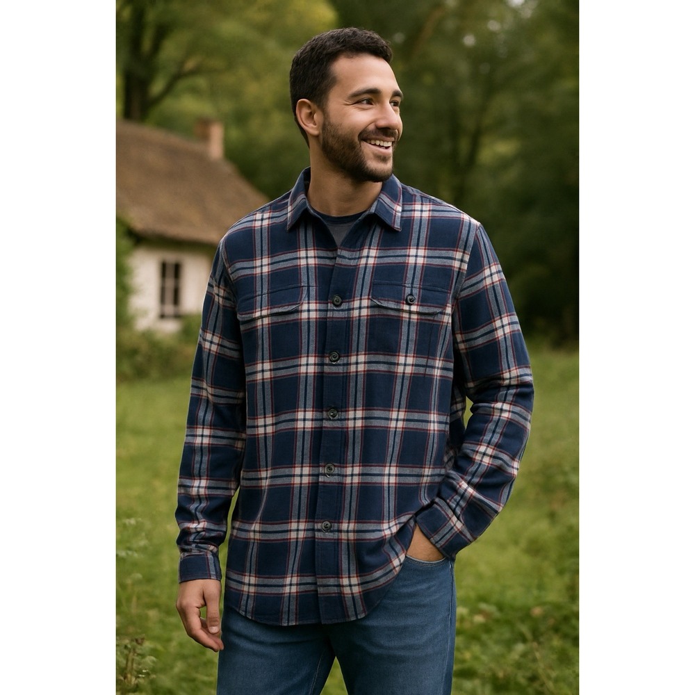 Sonoma Flannel Shirt Mens XLT Navy Plaid Button Down Cozy Fall Layering Casual
